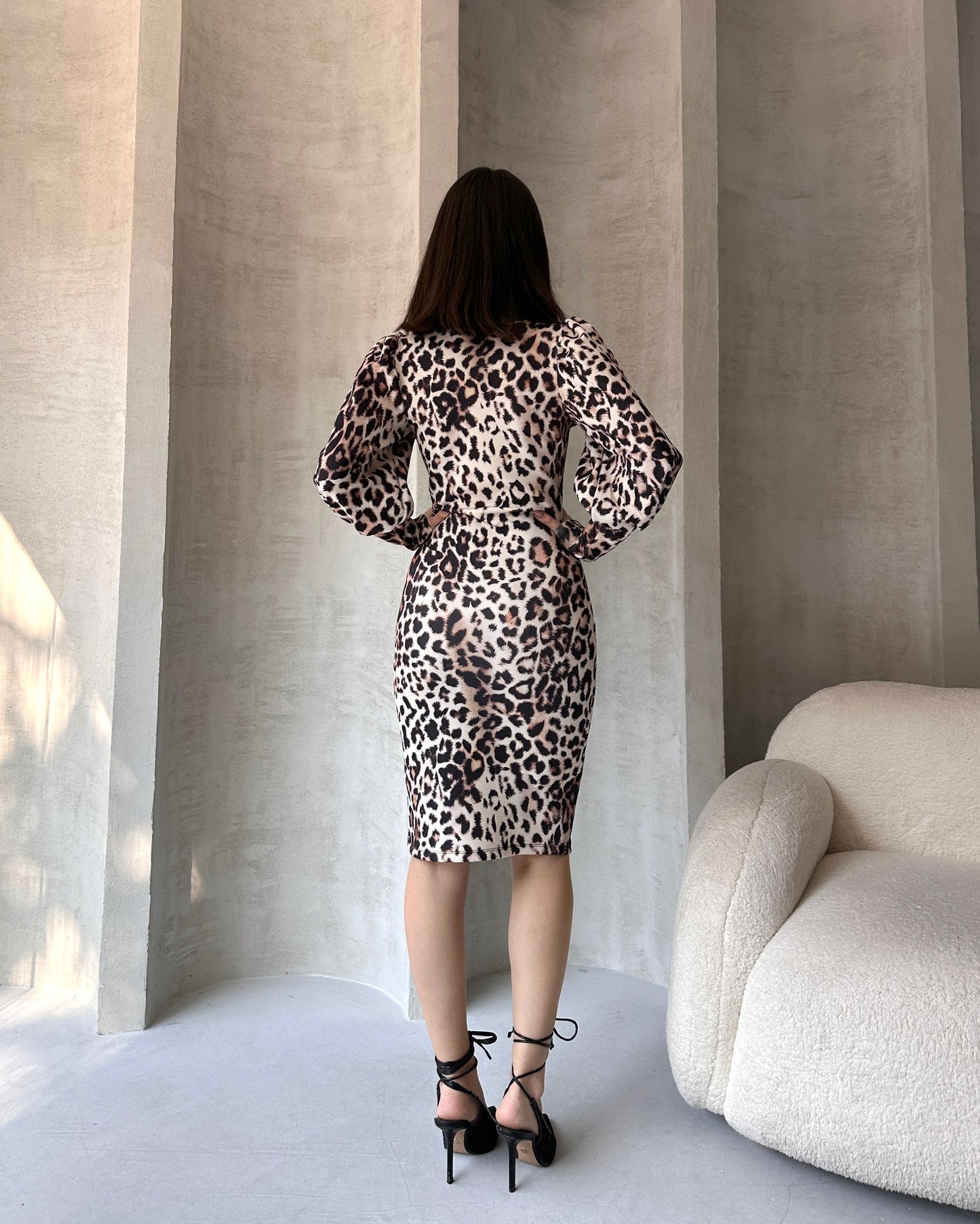✨ Leopar Desenli Midi Boy Elbise ✨