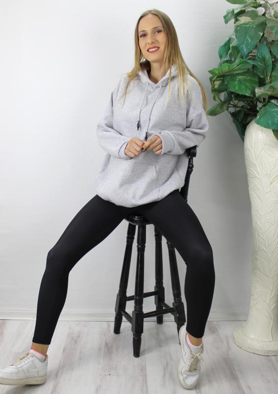 Üç İplik Kapşonlu Sweat – Gri”