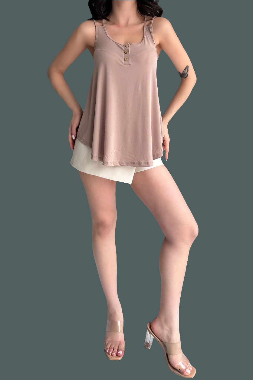 Askılı Düğme Detaylı Bluz