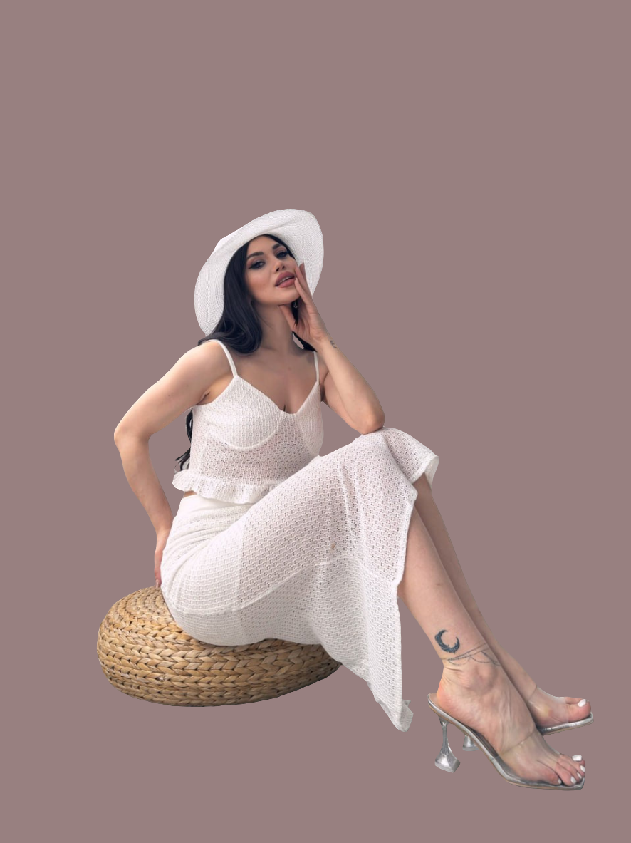 Fırfır Detaylı Crop Bluz Ve Etek Triko İkili Takım