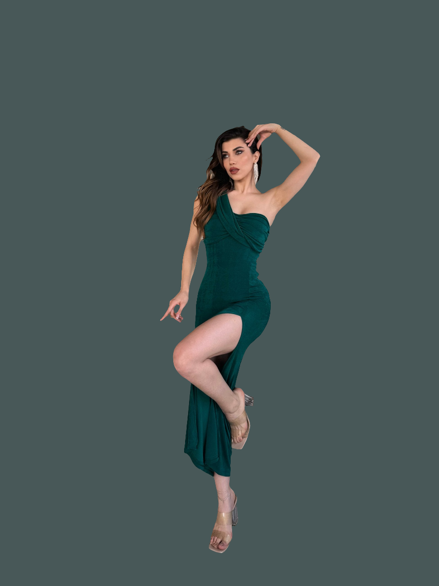 ✨ Tek Omuz Derin Yırtmaç Detaylı Buzzy Elbise ✨