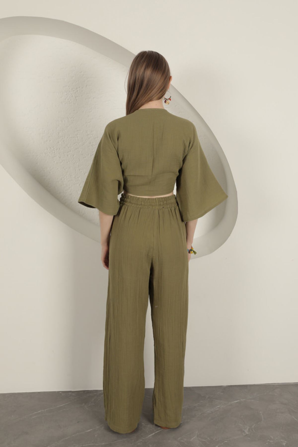 Müslin Kumaş Kimono-Haki