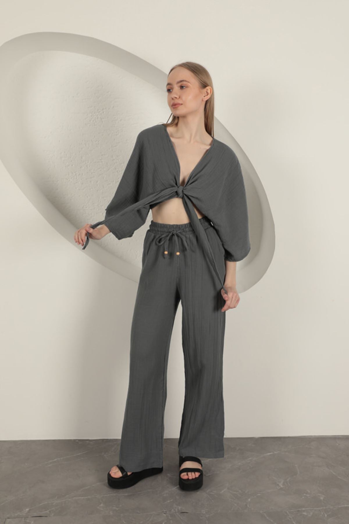 Müslin Kumaş Kimono-Antrasit