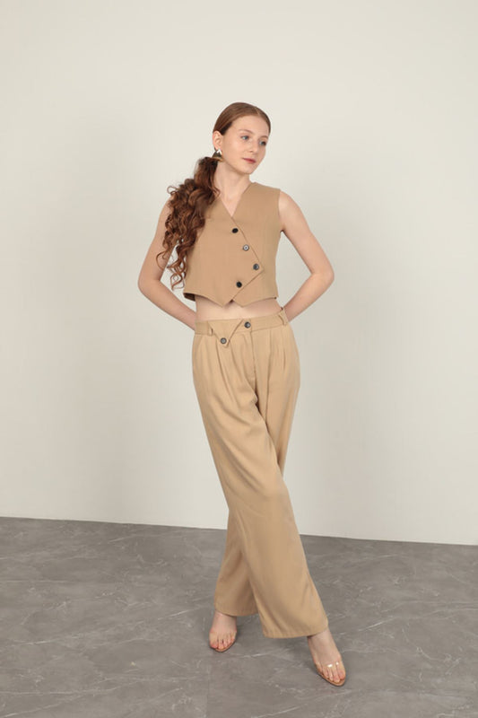 Poliviskon Kumaş Taş Kadın Yelek Takım