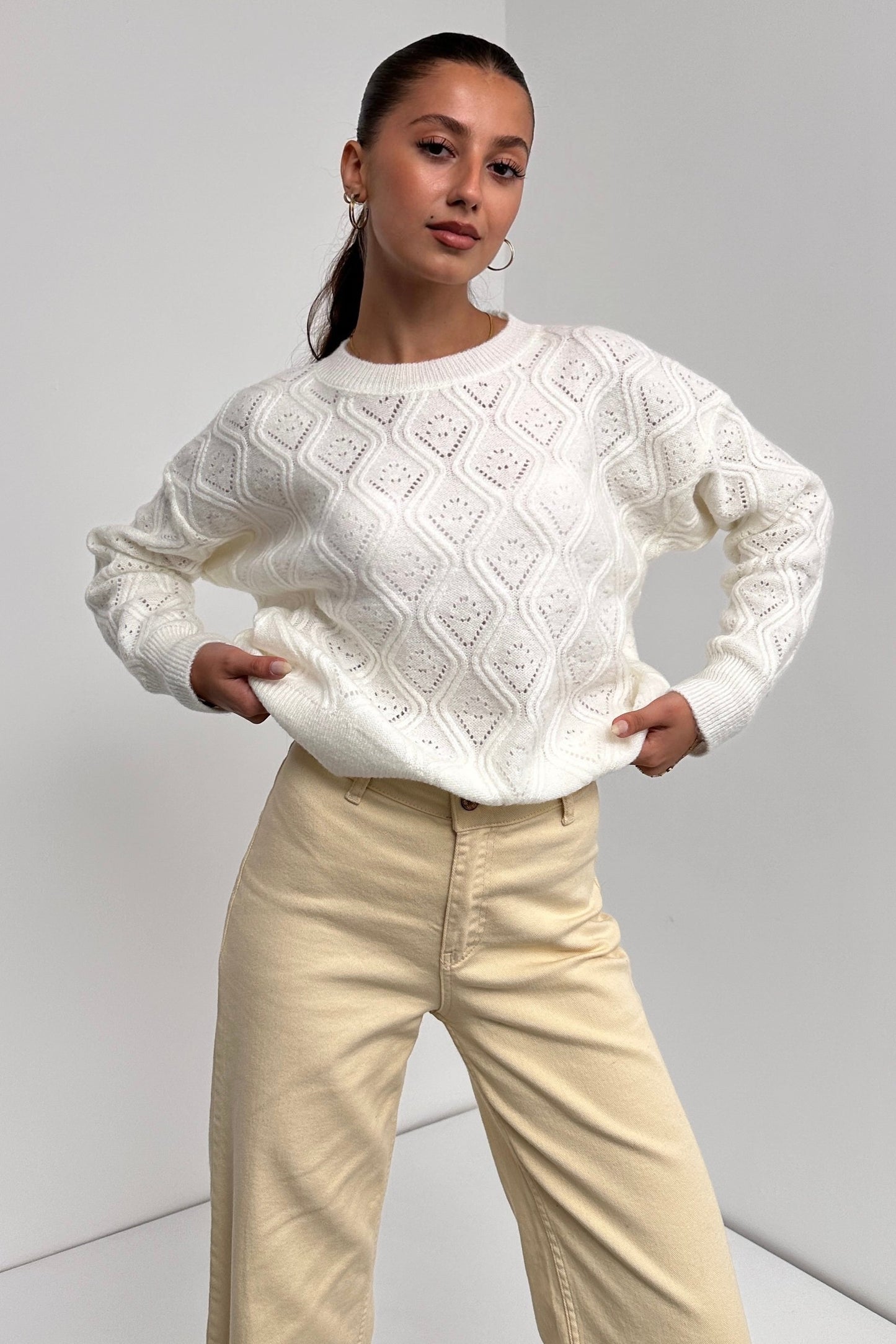 Bisiklet Yaka Desenli Dokulu Triko Kazak”