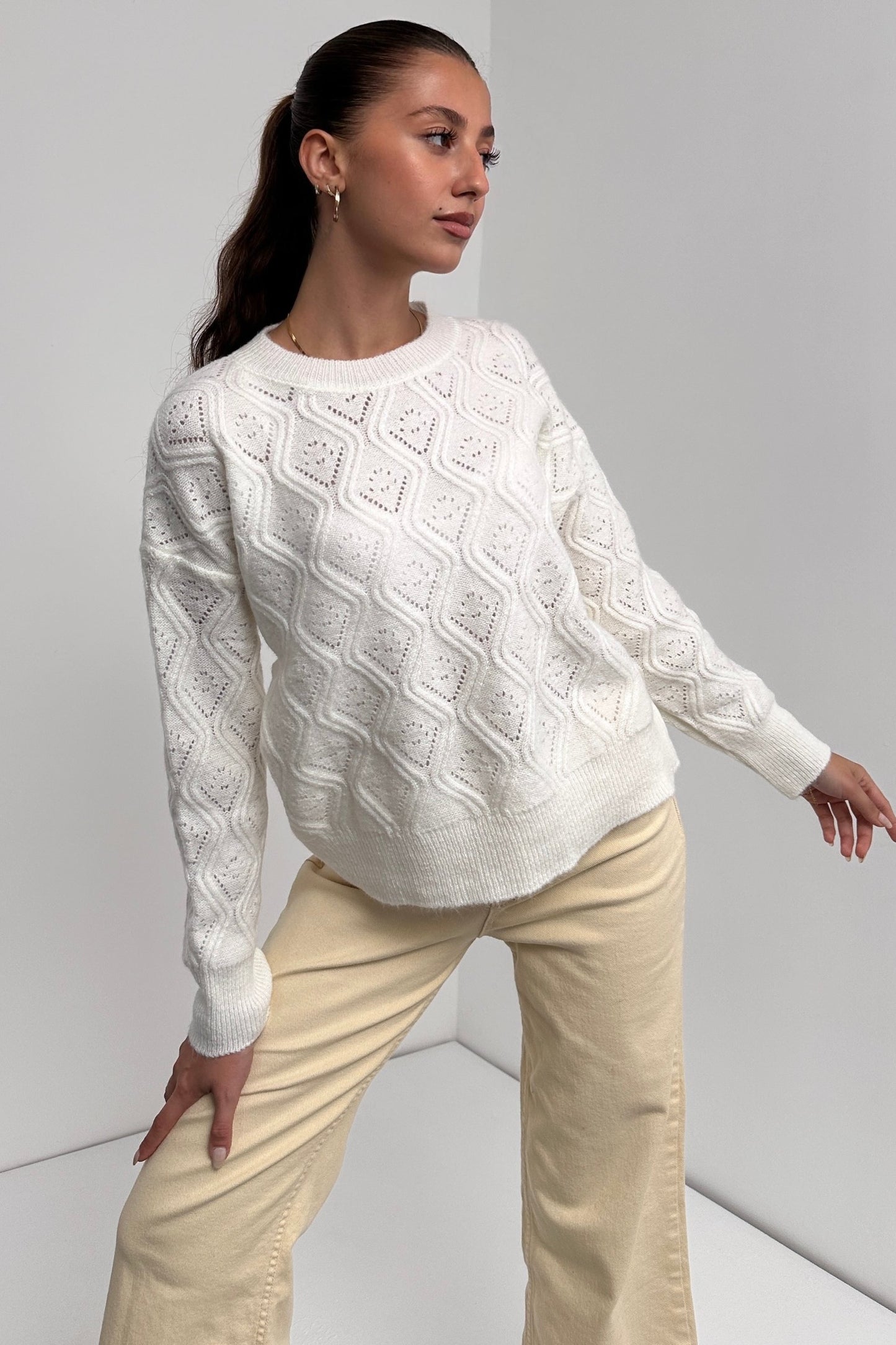 Bisiklet Yaka Desenli Dokulu Triko Kazak”