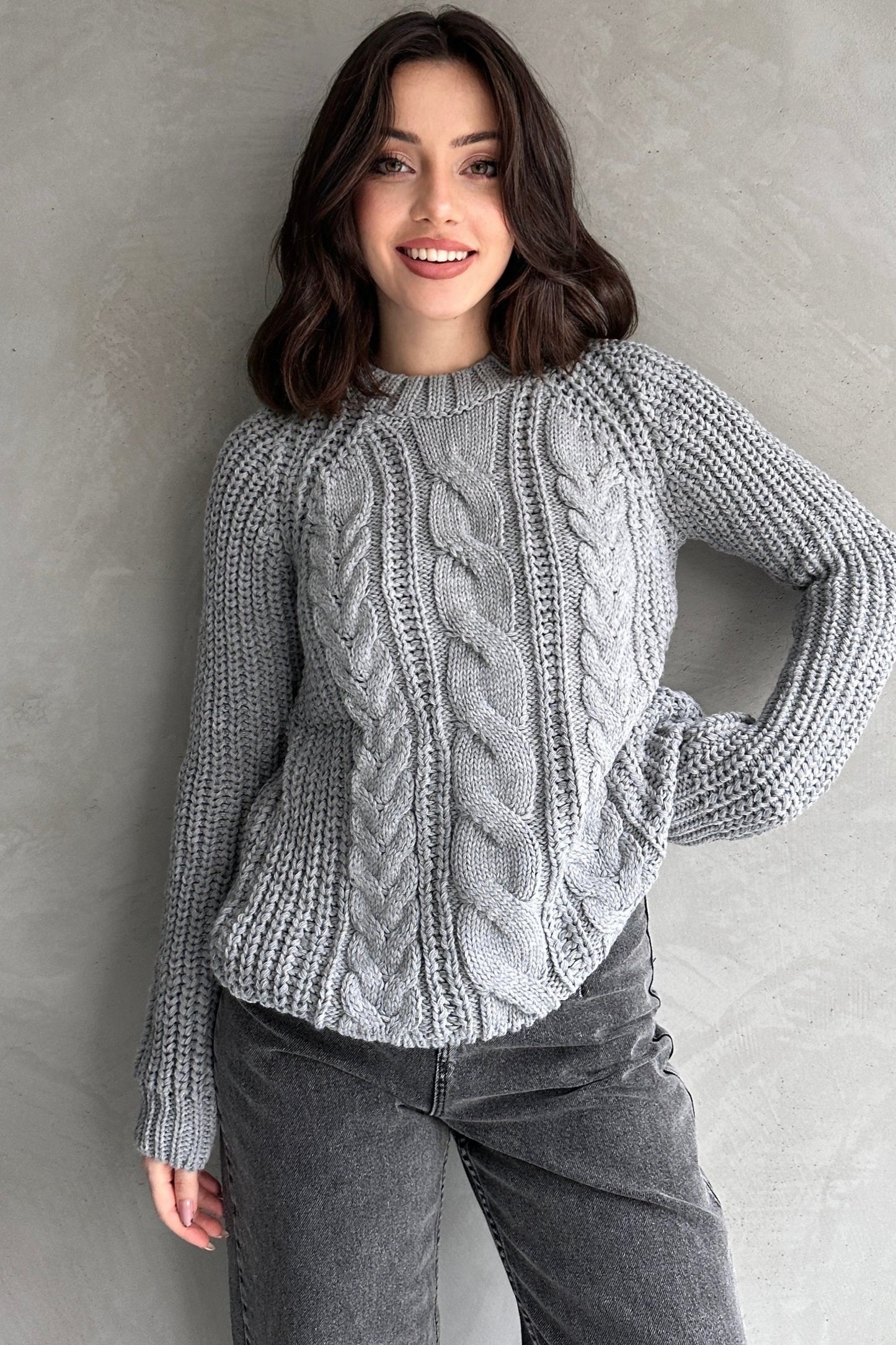 Bisiklet Yaka Örgü Desenli Triko Kazak