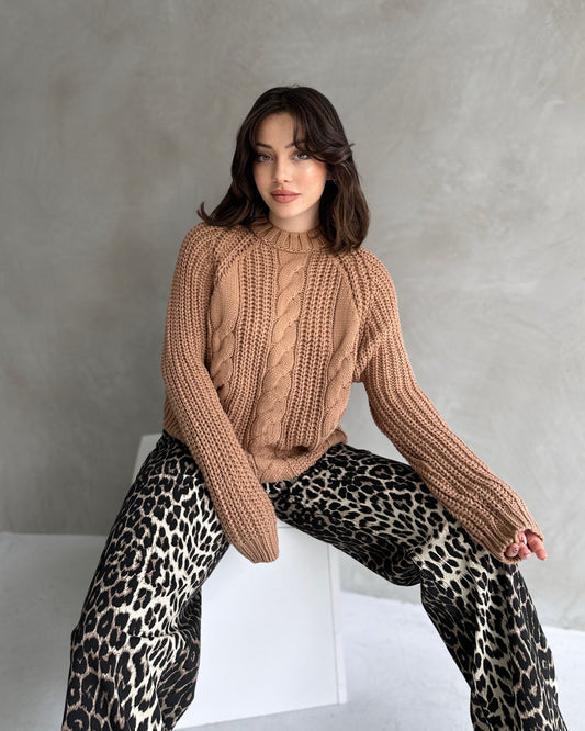 Bisiklet Yaka Örgü Desenli Triko Kazak