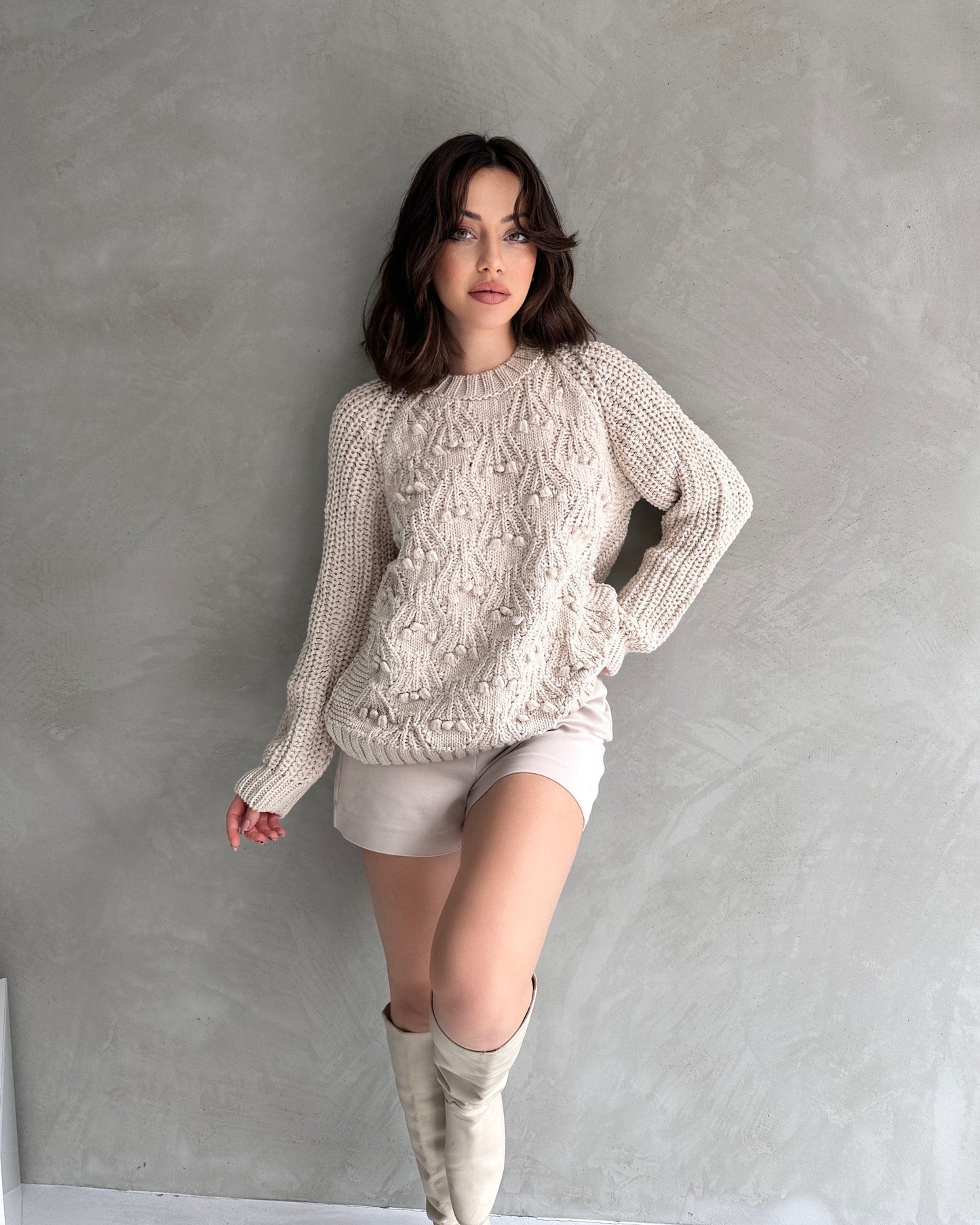 Bisiklet Yaka Bürümcük Detaylı Triko Kazak