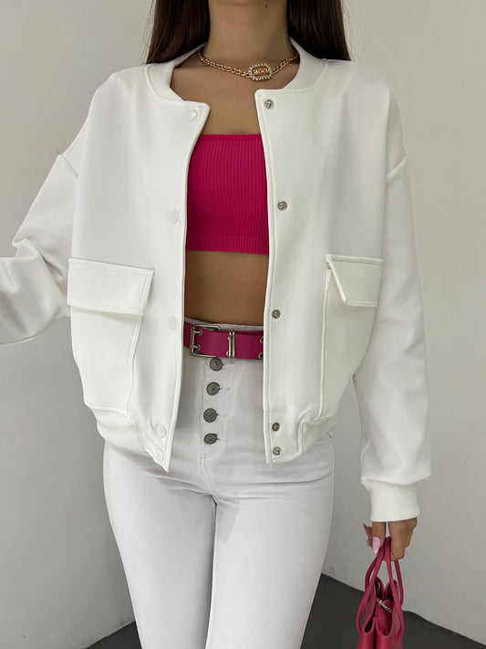 Çift Cepli Denim Crop Ceket