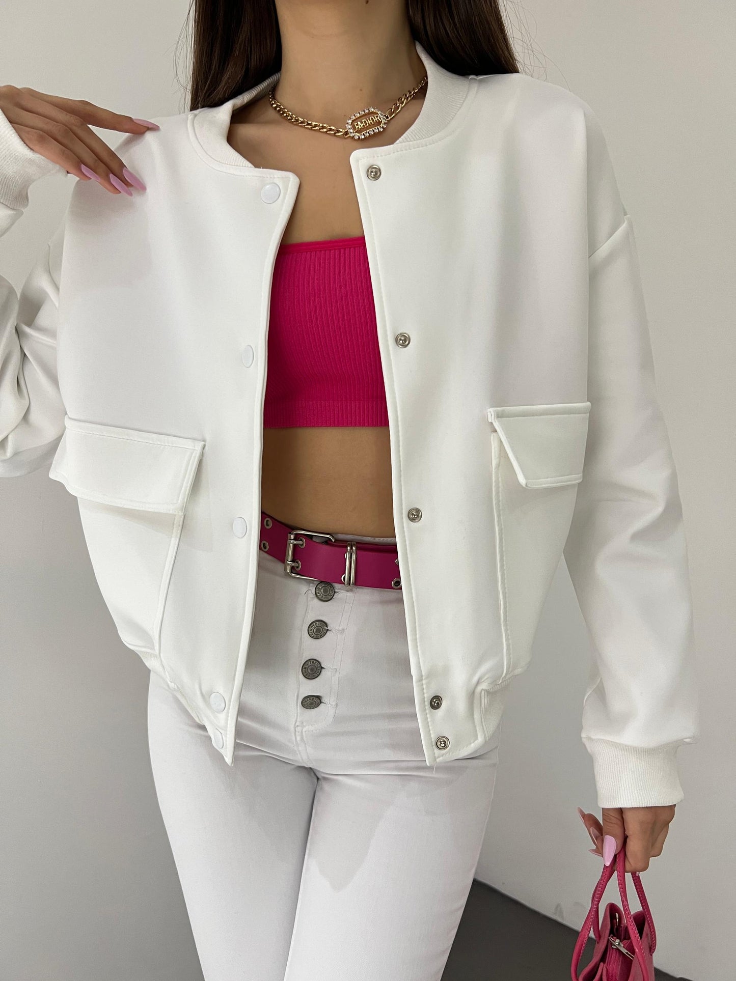 Çift Cepli Denim Crop Ceket