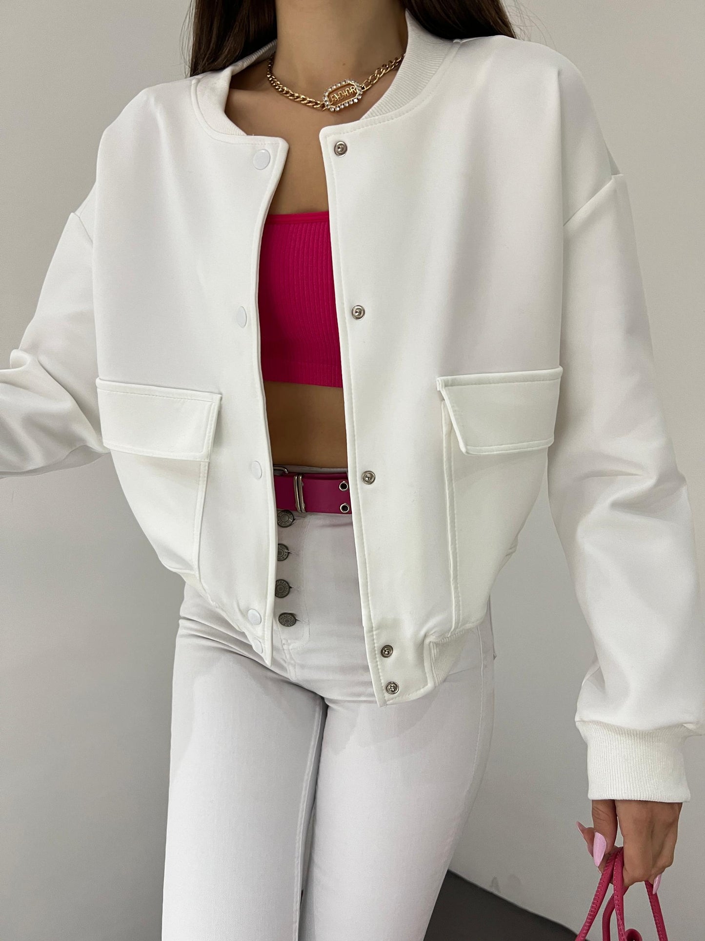 Çift Cepli Denim Crop Ceket