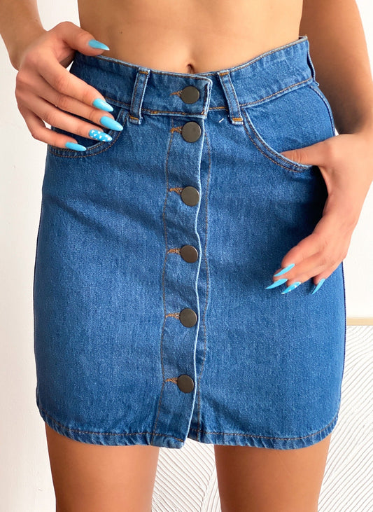 Düğmeli Denim Etek