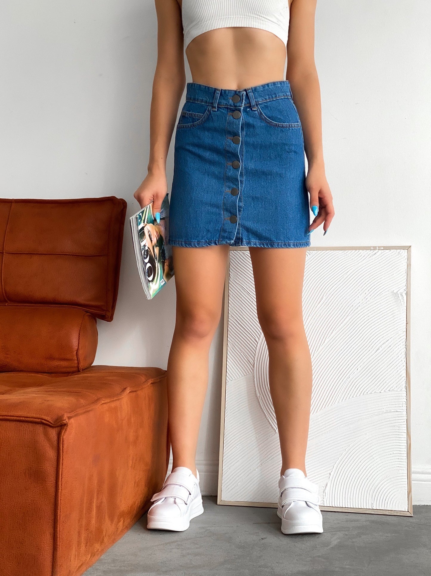 Düğmeli Denim Etek