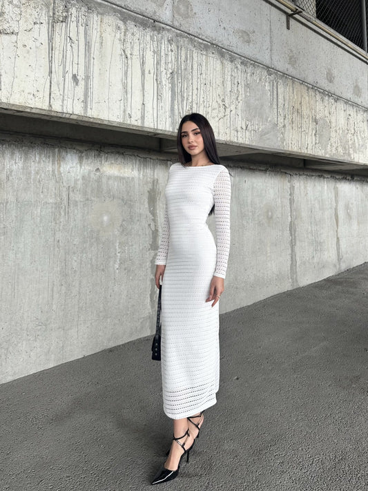 Sırt Dekolteli File Detaylı Elbise