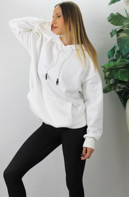 Üç İplik Kapüşonlu Sweat – Beyaz