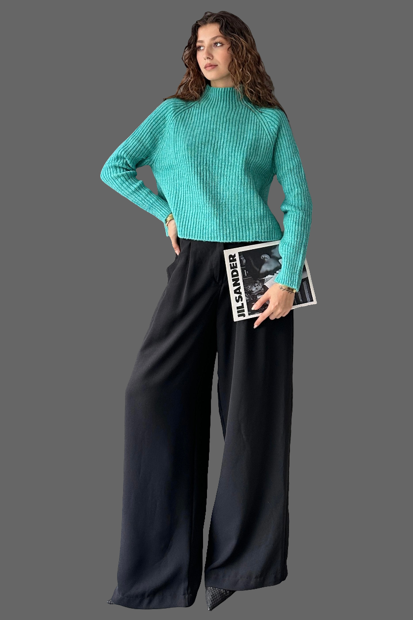 Yarım Balıkçı Fitilli Triko Kazak