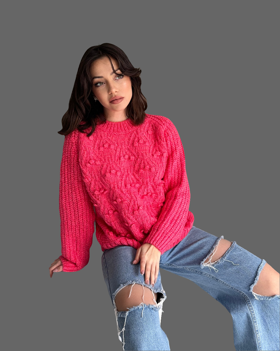 Bisiklet Yaka Bürümcük Detaylı Triko Kazak