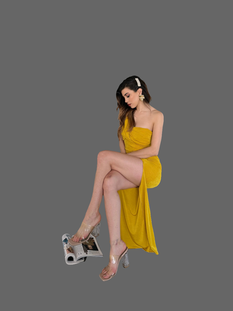 ✨ Tek Omuz Derin Yırtmaç Detaylı Buzzy Elbise ✨