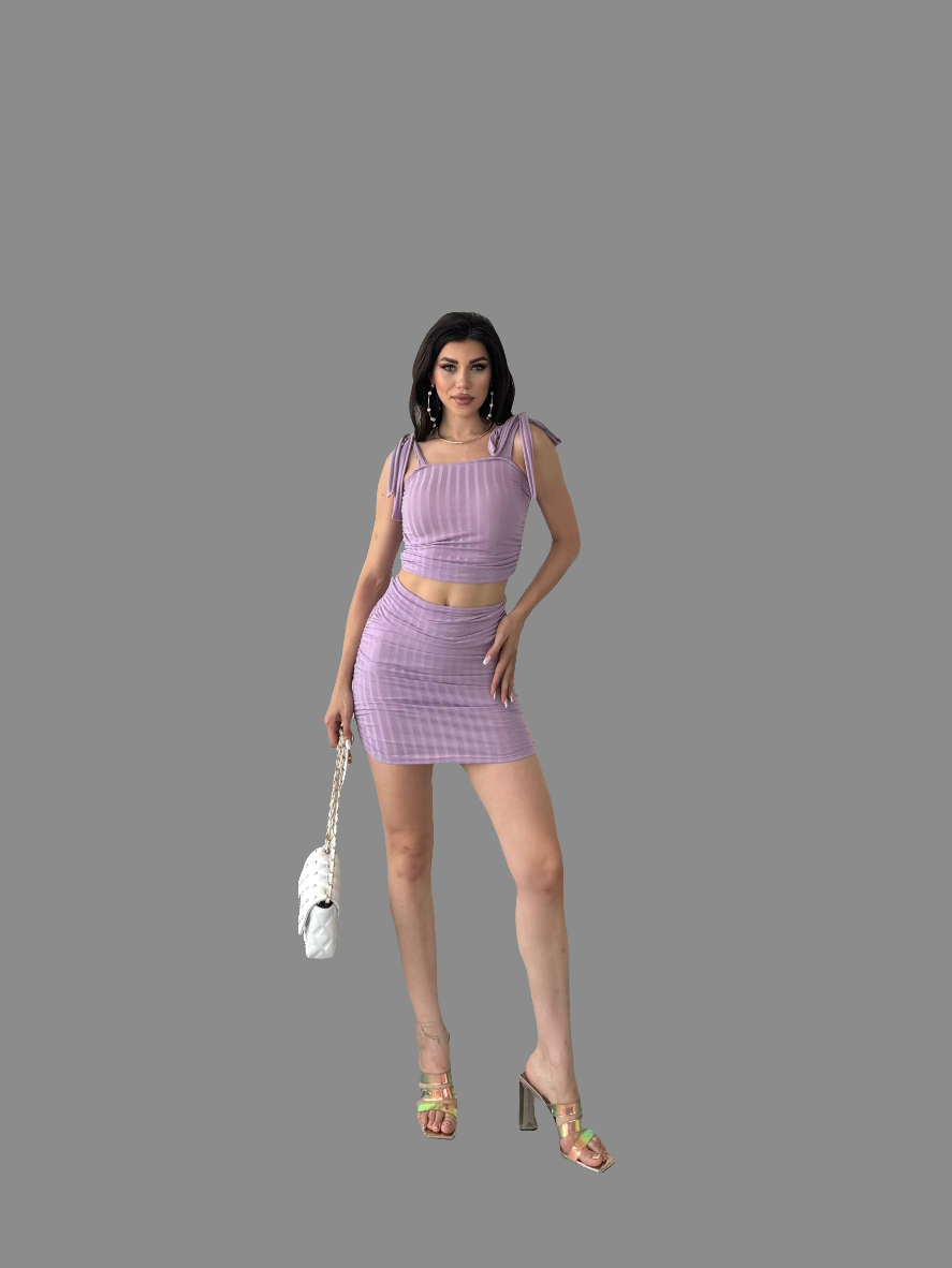 ✨ Bağcık Detaylı Crop Bluz ve Etek İkili Takı✨