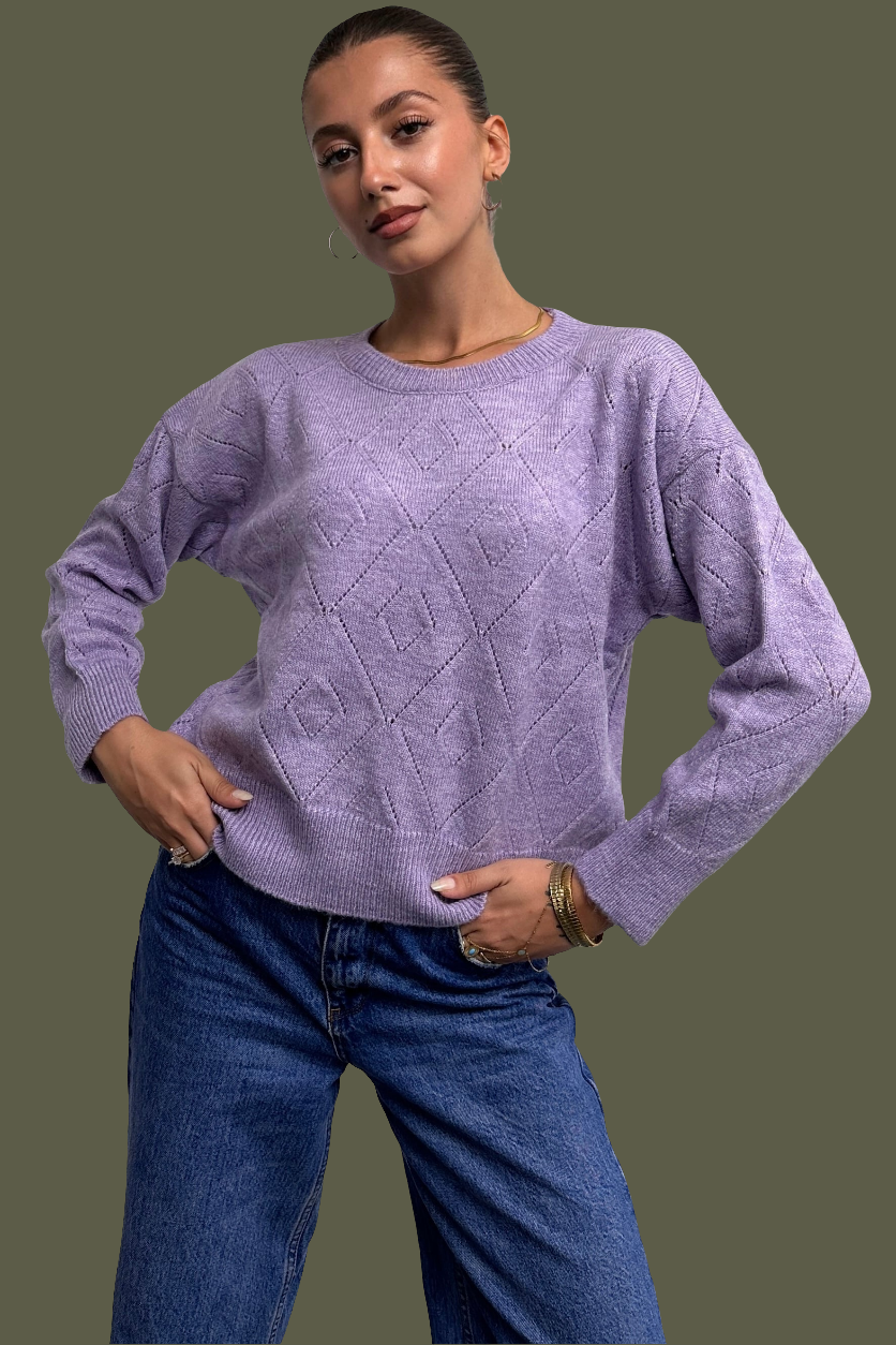 Bisiklet Yaka Baklava Desenli Triko Kazak