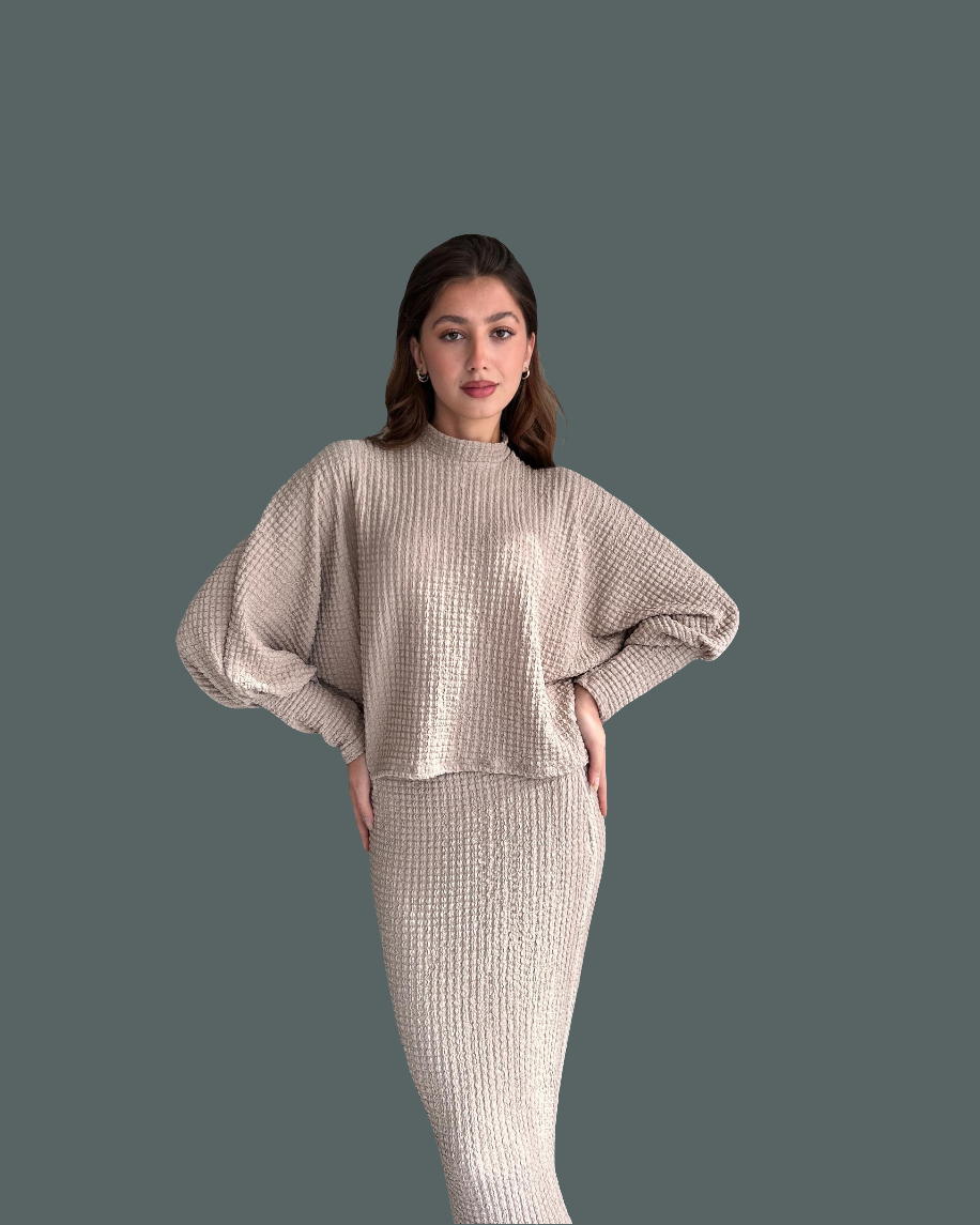 Dokulu Yırtmaç Detaylı Etek Ve Bluz 2\'Lİ Takım