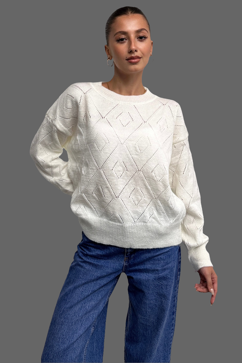 Bisiklet Yaka Baklava Desenli Triko Kazak