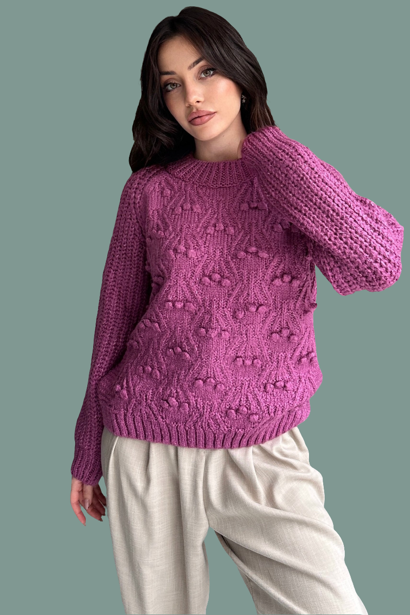 Bisiklet Yaka Bürümcük Detaylı Triko Kazak