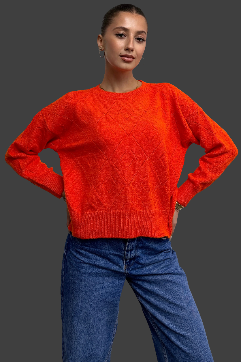 Bisiklet Yaka Baklava Desenli Triko Kazak