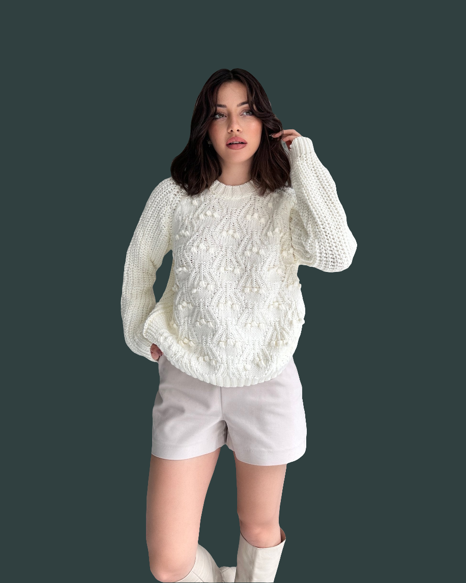 Bisiklet Yaka Bürümcük Detaylı Triko Kazak