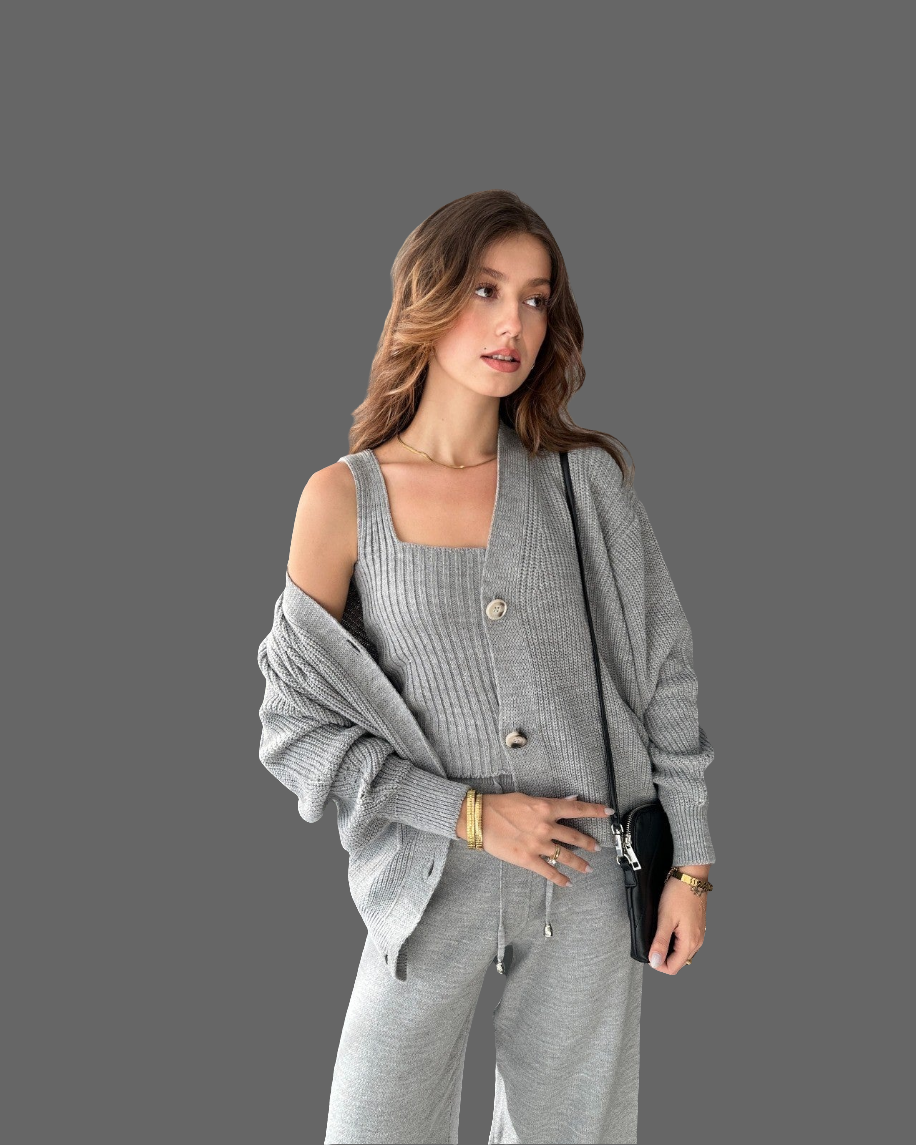 Hırka-Bluz Ve Pantolon Triko 3\'Lü Takım