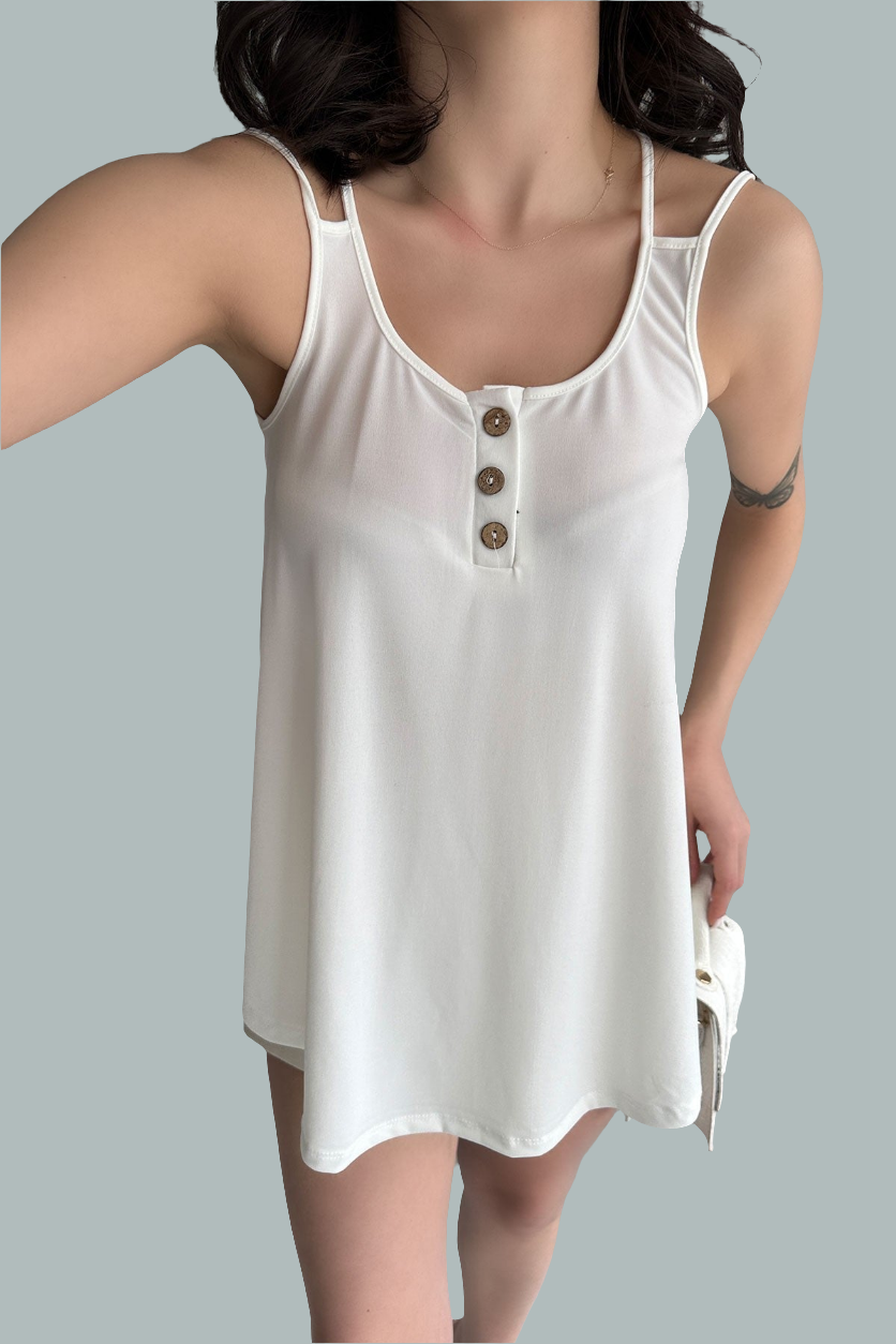 Askılı Düğme Detaylı Bluz