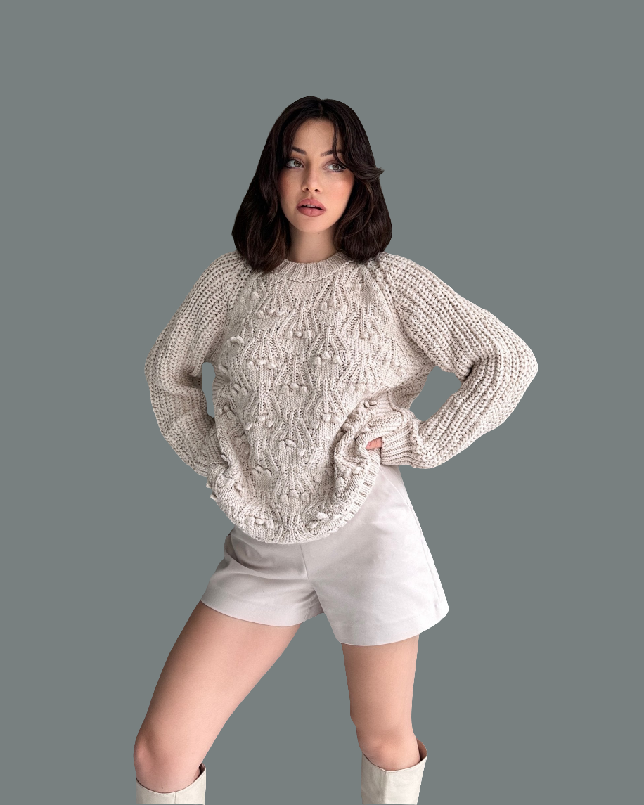 Bisiklet Yaka Bürümcük Detaylı Triko Kazak