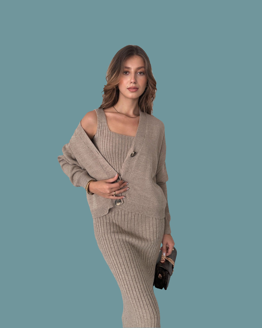 Hırka-Bluz-Etek 3\'lü Triko Takım