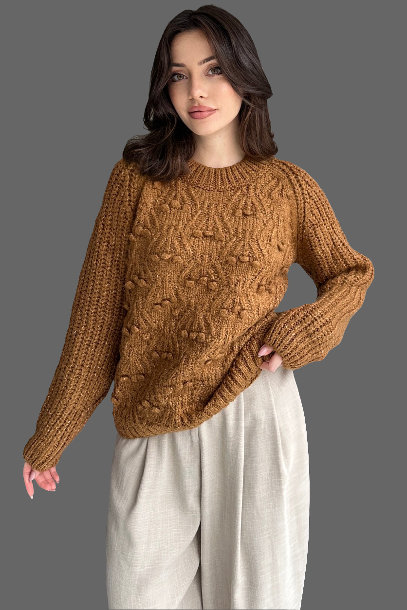 Bisiklet Yaka Bürümcük Detaylı Triko Kazak